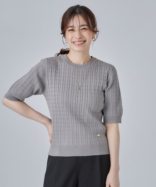 SHOO・LA・RUE(シューラルー)の「【洗濯機可/S-LL】上品見え ミニケーブルニット(ニット/セーター・レディース・ネイビー/ボルドー/グレー・02/01/04/03)」の17枚目の写真