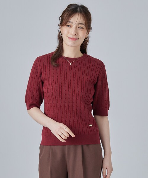 SHOO・LA・RUE(シューラルー)の「【洗濯機可/S-LL】上品見え ミニケーブルニット(ニット/セーター・レディース・ネイビー/ボルドー/グレー・02/01/04/03)」の21枚目の写真