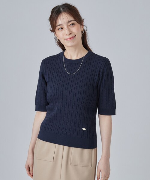 SHOO・LA・RUE(シューラルー)の「【洗濯機可/S-LL】上品見え ミニケーブルニット(ニット/セーター・レディース・ネイビー/ボルドー/グレー・02/01/04/03)」の14枚目の写真
