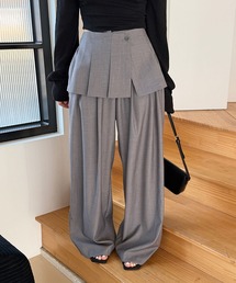フェイクツーピースプリーツスカートパンツ