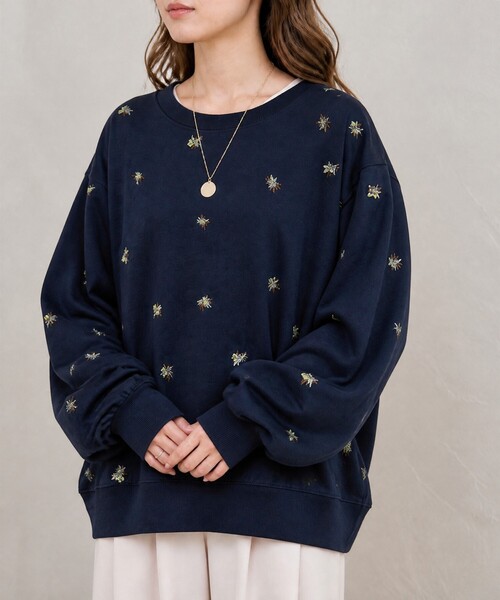 MONO-MART(モノマート)の「小花柄刺繍 オーバーサイズ 裏起毛スウェットプルオーバー(スウェット・レディース・ブラウン/ネイビー/スミクロ/アイボリー/杢グレー・M/L)」の17枚目の写真
