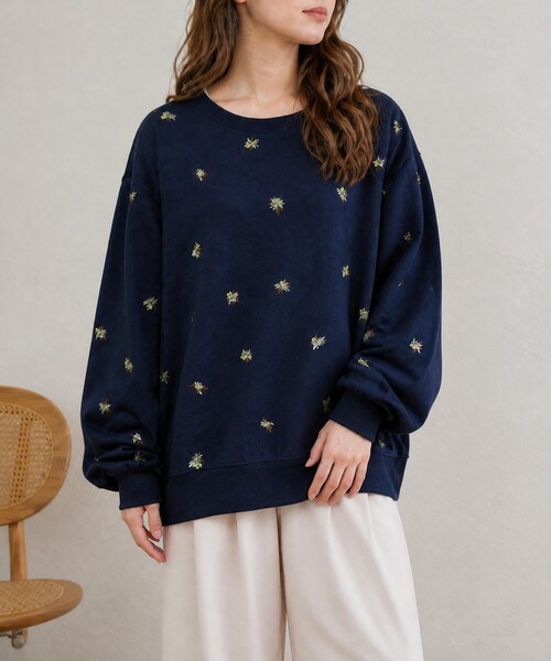 MONO-MART(モノマート)の「小花柄刺繍 オーバーサイズ 裏起毛スウェットプルオーバー(スウェット・レディース・ブラウン/ネイビー/スミクロ/アイボリー/杢グレー・M/L)」の19枚目の写真