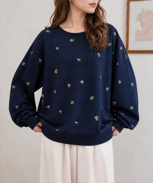 MONO-MART(モノマート)の「小花柄刺繍 オーバーサイズ 裏起毛スウェットプルオーバー(スウェット・レディース・ブラウン/ネイビー/スミクロ/アイボリー/杢グレー・M/L)」の20枚目の写真