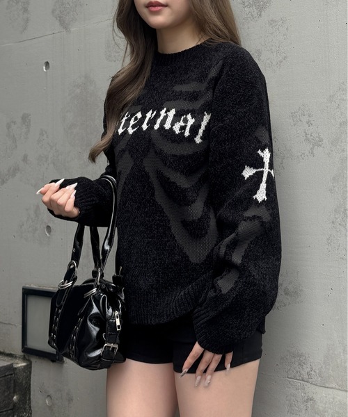 lilful(リルフル)の「モールジャガード ボーンモチーフニット プルオーバー(ニット/セーター・メンズ・ブラック/アイボリー・L/M)」の3枚目の写真