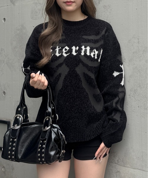 lilful(リルフル)の「モールジャガード ボーンモチーフニット プルオーバー(ニット/セーター・メンズ・ブラック/アイボリー・L/M)」の7枚目の写真