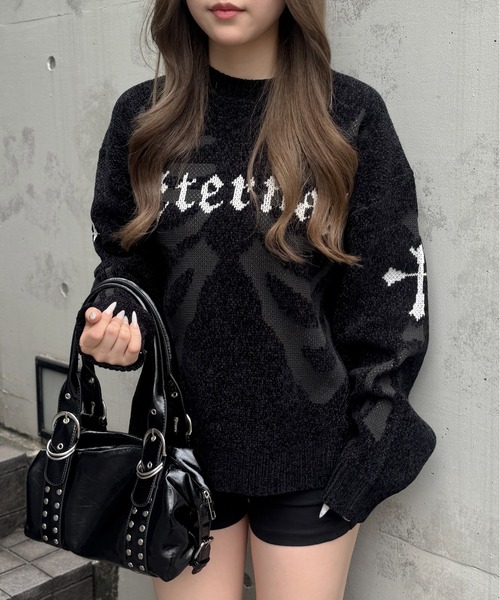 lilful(リルフル)の「モールジャガード ボーンモチーフニット プルオーバー(ニット/セーター・メンズ・ブラック/アイボリー・L/M)」の8枚目の写真