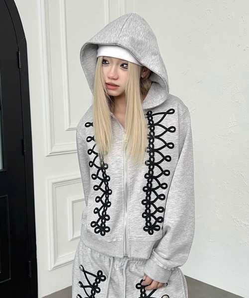 mushwear(マッシュウェア)の「【セットアップ対応】コードデザインジップアップパーカー(パーカー・メンズ・グレー/ブラック・SMALL/X-LARGE/LARGE/MEDIUM)」の4枚目の写真