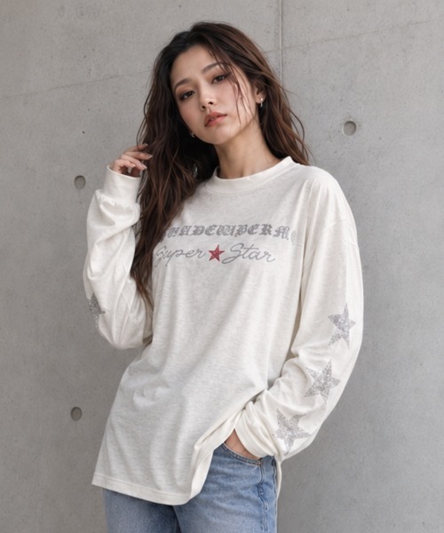 center i(センターアイ)の「ラインストーンスター グラフィックロンT(Tシャツ/カットソー・レディース・ホワイト/ブラック・FREE)」の4枚目の写真