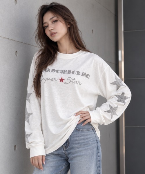 center i(センターアイ)の「ラインストーンスター グラフィックロンT(Tシャツ/カットソー・レディース・ホワイト/ブラック・FREE)」の6枚目の写真