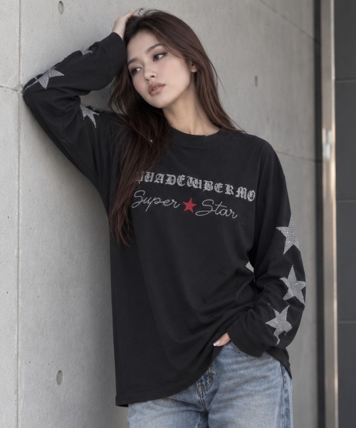 center i(センターアイ)の「ラインストーンスター グラフィックロンT(Tシャツ/カットソー・レディース・ホワイト/ブラック・FREE)」の8枚目の写真