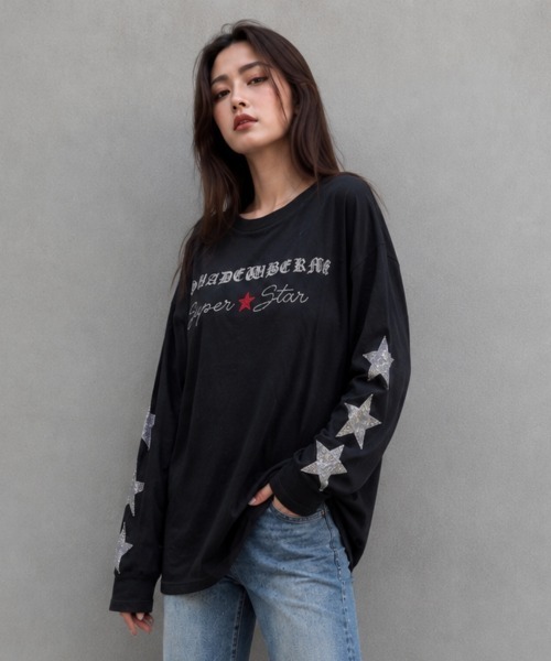 center i(センターアイ)の「ラインストーンスター グラフィックロンT(Tシャツ/カットソー・レディース・ホワイト/ブラック・FREE)」の10枚目の写真