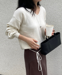 コージー メリノウール ディープVネック プルオーバー ニット アイボリー