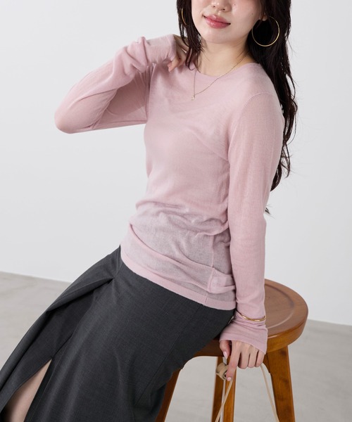 MICA&DEAL(マイカ&ディール)の「セミシアーロングスリーブニットTシャツ(ニット/セーター・レディース・サックスブルー/ピンク/グレー・FREE)」の16枚目の写真