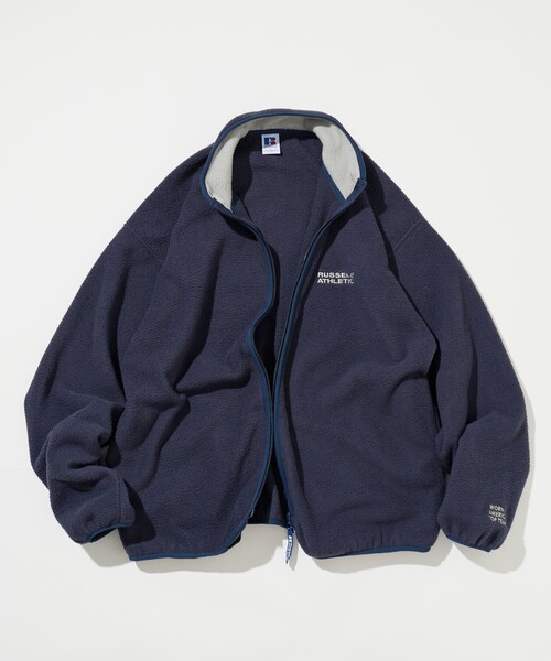 Russell Athletic（ラッセルアスレティック）の「RUSSELL ATHLETIC/ラッセルアスレティック 別注 ビックシルエット スタンドカラー 配色 ロゴ刺繍 フリース ジップブルゾン（ブルゾン・メンズ・ブラック/ネイビー/ブラウン/グレー・SMALL/MEDIUM/LARGE）」の13枚目の写真