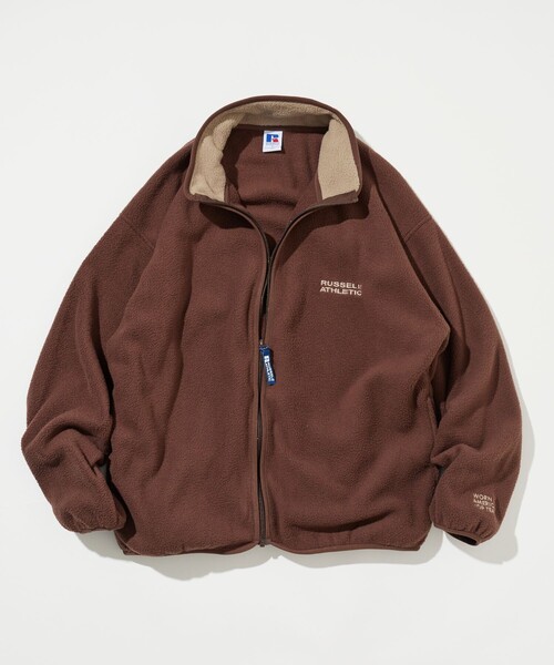 Russell Athletic（ラッセルアスレティック）の「RUSSELL ATHLETIC/ラッセルアスレティック 別注 ビックシルエット スタンドカラー 配色 ロゴ刺繍 フリース ジップブルゾン（ブルゾン・メンズ・ブラック/ネイビー/ブラウン/グレー・SMALL/MEDIUM/LARGE）」の15枚目の写真
