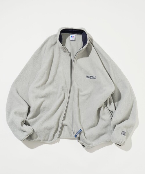 Russell Athletic（ラッセルアスレティック）の「RUSSELL ATHLETIC/ラッセルアスレティック 別注 ビックシルエット スタンドカラー 配色 ロゴ刺繍 フリース ジップブルゾン（ブルゾン・メンズ・ブラック/ネイビー/ブラウン/グレー・SMALL/MEDIUM/LARGE）」の17枚目の写真