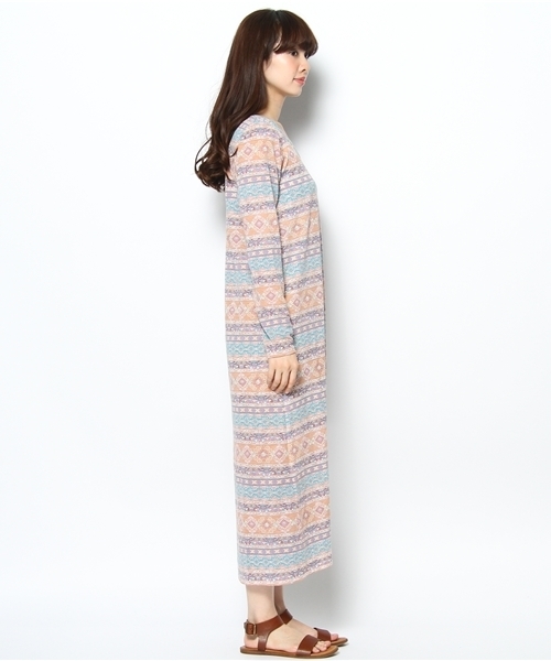 チチカカ（チチカカ）の「スクエアボーダーロングワンピース（ワンピース・レディース・グリーン/ベージュ/ピンク・FREE/MEDIUM/M2）」の5枚目の写真