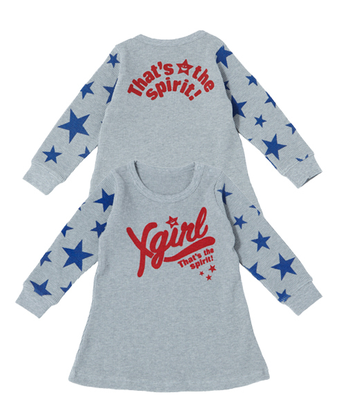 X-girl Stages（エックスガールステージス）の「WAFFLE L/S DRESS （4T～7T）（ワンピース・キッズ・アッシュ/ピンク/マルチ・4T/5T/6T/7T）」の2枚目の写真