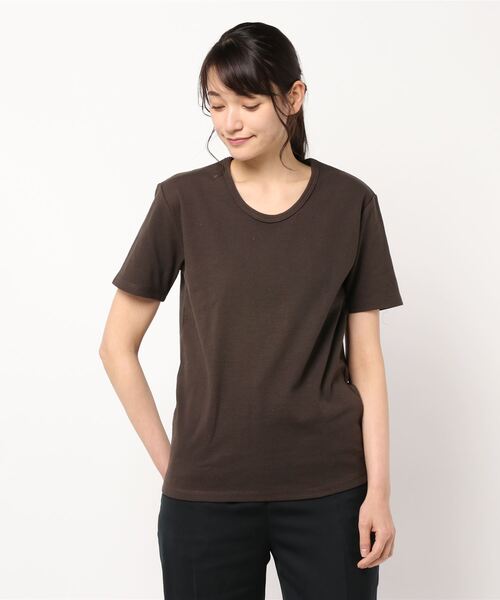 Bling Leads(ブリングリーズ)の「【Bl】【Bling Leads】Uネック半袖Tシャツ(Tシャツ/カットソー・レディース・ブラック系その他/ブラック系その他2/ブラック/チャコールグレー/ワイン/ネイビー/ブラック×ホワイト/杢グレー/ホワイト/カーキ/ブラウン・MEDIUM/X-LARGE/LARGE)」の1枚目の写真