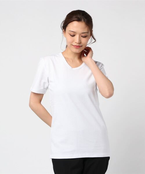 Bling Leads(ブリングリーズ)の「【Bl】【Bling Leads】Uネック半袖Tシャツ(Tシャツ/カットソー・レディース・ブラック系その他/ブラック系その他2/ブラック/チャコールグレー/ワイン/ネイビー/ブラック×ホワイト/杢グレー/ホワイト/カーキ/ブラウン・MEDIUM/X-LARGE/LARGE)」の2枚目の写真