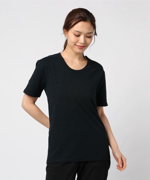 Bling Leads(ブリングリーズ)の「【Bl】【Bling Leads】Uネック半袖Tシャツ(Tシャツ/カットソー・レディース・ブラック系その他/ブラック系その他2/ブラック/チャコールグレー/ワイン/ネイビー/ブラック×ホワイト/杢グレー/ホワイト/カーキ/ブラウン・MEDIUM/X-LARGE/LARGE)」の3枚目の写真