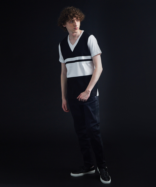 5351 POUR LES HOMMES(ゴーサンゴーイチプールオム)の「シルケットコットンVネックTシャツ(ニット/セーター・メンズ・オフホワイト/ブラック/ブラック系その他・44/46/48/50)」の5枚目の写真