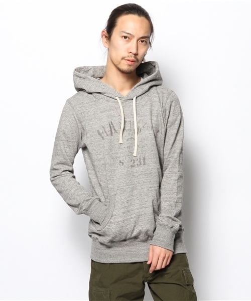 goa(ゴア)の「ミックス杢 裏毛プリントフードパーカー(パーカー・メンズ・グレー/ベージュ・FREE)」の1枚目の写真