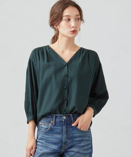 green label relaxing(グリーンレーベルリラクシング)の「CFC ボイル タックスリーブ ブラウス(シャツ/ブラウス・レディース・ダークグリーン/ピンク/ベージュ・FREE)」の3枚目の写真