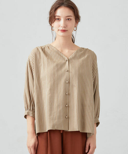 green label relaxing(グリーンレーベルリラクシング)の「CFC ボイル タックスリーブ ブラウス(シャツ/ブラウス・レディース・ダークグリーン/ピンク/ベージュ・FREE)」の11枚目の写真