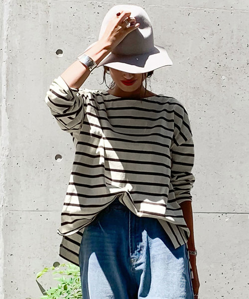 KOBE LETTUCE(コウベレタス)の「コットン100%ゆったりボーダーチュニックカットソーロンT(Tシャツ/カットソー・レディース・ホワイト系その他5/グレー系その他2/ブラウン系その他2/ホワイト系その他2/ホワイト系その他3/ホワイト系その他4/ホワイト×ネイビー/ホワイト×パープル/グレイッシュベージュ/ブラック系その他/グレー系その他/ブラウン系その他/ホワイト×ブラック/ブラック×ホワイト/ホワイト系その他/その他/マスタード/その他1/ブラック/アイボリー/ベージュ系その他4/ブルー系その他/グレー系その他4/ベージュ系その他2/グリーン系その他2/ブルー系その他2/グレー系その他3/ベージュ系その他5/ベージュ系その他3/コーラル/グリーン系その他/ミント/ダークグリーン/オリーブ/ブルー系その他3/ブラウン系その他4/ブラウン系その他3/ブルー系その他4/ピンク系その他/オフホワイト/グリーン系その他4/グリーン系その他3/ピンク系その他2/ベージュ系その他7/ベージュ系その他6/ネイビー系/ネイビー系1/グリーン系その他5/グリーン系その他6/ブラック系その他3/ブラック系その他4/グレー系その他5/ブラウン系その他6/グレー×ホワイト/ブラウン系その他5・M/L)」の5枚目の写真