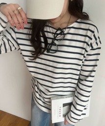 コットン100%ゆったりボーダーチュニックカットソーロンT