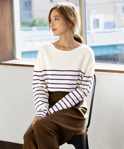 KOBE LETTUCE(コウベレタス)の「コットン100%ゆったりボーダーチュニックカットソーロンT(Tシャツ/カットソー・レディース・ホワイト系その他5/グレー系その他2/ブラウン系その他2/ホワイト系その他2/ホワイト系その他3/ホワイト系その他4/ホワイト×ネイビー/ホワイト×パープル/グレイッシュベージュ/ブラック系その他/グレー系その他/ブラウン系その他/ホワイト×ブラック/ブラック×ホワイト/ホワイト系その他/その他/マスタード/その他1/ブラック/アイボリー/ベージュ系その他4/ブルー系その他/グレー系その他4/ベージュ系その他2/グリーン系その他2/ブルー系その他2/グレー系その他3/ベージュ系その他5/ベージュ系その他3/コーラル/グリーン系その他/ミント/ダークグリーン/オリーブ/ブルー系その他3/ブラウン系その他4/ブラウン系その他3/ブルー系その他4/ピンク系その他/オフホワイト/グリーン系その他4/グリーン系その他3/ピンク系その他2/ベージュ系その他7/ベージュ系その他6/ネイビー系/ネイビー系1/グリーン系その他5/グリーン系その他6/ブラック系その他3/ブラック系その他4/グレー系その他5/ブラウン系その他6/グレー×ホワイト/ブラウン系その他5・M/L)」の11枚目の写真