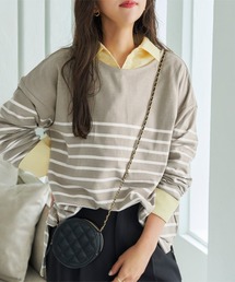 KOBE LETTUCE | ［ノーマル/パネル］ボーダー柄・無地シンプルカットソーチュニック　オーバーサイズTシャツ(Tシャツ/カットソー)