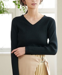 【WEB限定36サイズ】切り替えリブVネックプルオーバー