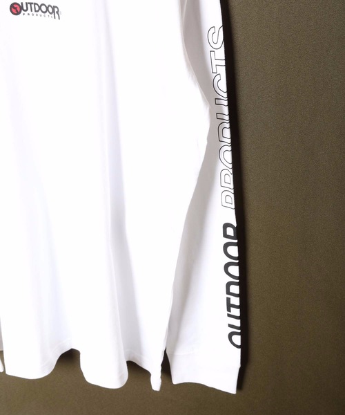 OUTDOOR PRODUCTS APPAREL(アウトドアプロダクツアパレル)の「胸ワンポイントブランドロゴ 袖プリント スリーブプリント ユニセックスデザイン ロングTシャツカットソー(Tシャツ/カットソー・メンズ・ブラック/ベージュ/ホワイト/パープル・LARGE/SMALL/X-LARGE/MEDIUM)」の13枚目の写真