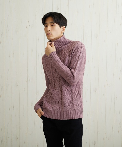 TONE SELECT WEAR(トーンセレクトウェア)の「【TONE MEN'S】ケーブルタートルニット(BL)(ニット/セーター・メンズ・ブラック系その他/グレー系その他/ワイン/ブラウン/ブルー系その他/ブラック/ホワイト系その他/パープル系その他/ブラック系その他2/ベージュ系その他/レッド/アイボリー/ネイビー/キャメル/グレー系その他2・LARGE/MEDIUM/X-LARGE)」の12枚目の写真