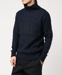 【TONE MEN'S】ケーブルタートルニット(BL)