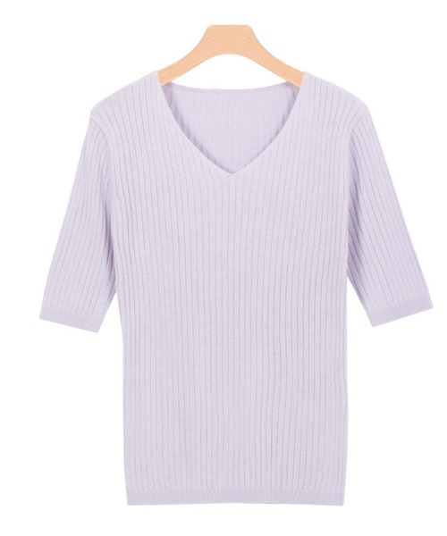 Pierrot（ピエロ）の「選べるネック綿混半袖リブニット（ニット/セーター・レディース・ブルー系その他2/シルバーグレー/ライトベージュ/ホワイト系その他/ブラック/ピンク系その他2/ブラック系その他/ブルー系その他/グレイッシュベージュ/パープル系その他/グレー系その他/ベージュ系その他/アイボリー/ラベンダー/ピンク系その他/ベージュ系その他2/イエロー/ブルー系/アクア/イエロー系その他/ピンク系その他3/ピンク系その他4・L/M）」の15枚目の写真