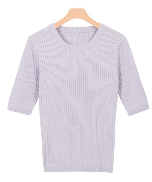 Pierrot（ピエロ）の「選べるネック綿混半袖リブニット（ニット/セーター・レディース・ブルー系その他2/シルバーグレー/ライトベージュ/ホワイト系その他/ブラック/ピンク系その他2/ブラック系その他/ブルー系その他/グレイッシュベージュ/パープル系その他/グレー系その他/ベージュ系その他/アイボリー/ラベンダー/ピンク系その他/ベージュ系その他2/イエロー/ブルー系/アクア/イエロー系その他/ピンク系その他3/ピンク系その他4・L/M）」の16枚目の写真