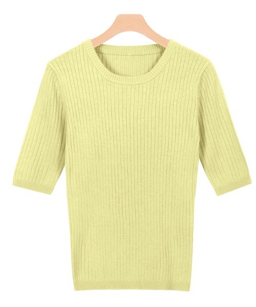 Pierrot（ピエロ）の「選べるネック綿混半袖リブニット（ニット/セーター・レディース・ブルー系その他2/シルバーグレー/ライトベージュ/ホワイト系その他/ブラック/ピンク系その他2/ブラック系その他/ブルー系その他/グレイッシュベージュ/パープル系その他/グレー系その他/ベージュ系その他/アイボリー/ラベンダー/ピンク系その他/ベージュ系その他2/イエロー/ブルー系/アクア/イエロー系その他/ピンク系その他3/ピンク系その他4・L/M）」の18枚目の写真