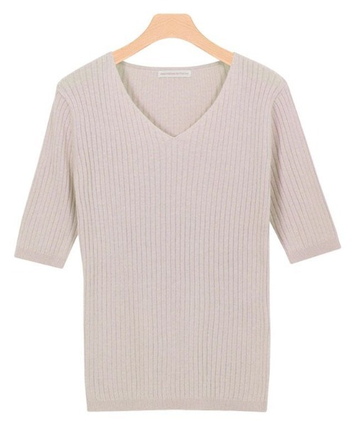 Pierrot（ピエロ）の「選べるネック綿混半袖リブニット（ニット/セーター・レディース・ブルー系その他2/シルバーグレー/ライトベージュ/ホワイト系その他/ブラック/ピンク系その他2/ブラック系その他/ブルー系その他/グレイッシュベージュ/パープル系その他/グレー系その他/ベージュ系その他/アイボリー/ラベンダー/ピンク系その他/ベージュ系その他2/イエロー/ブルー系/アクア/イエロー系その他/ピンク系その他3/ピンク系その他4・L/M）」の19枚目の写真