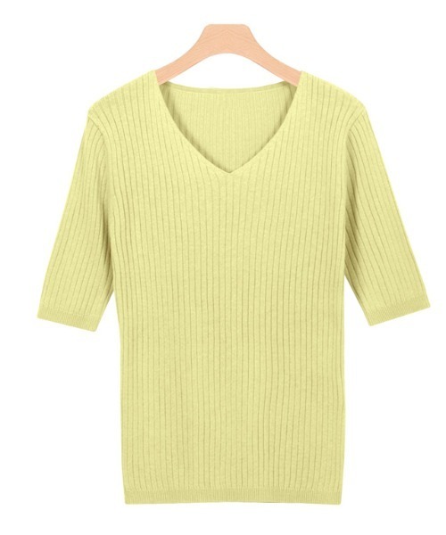 Pierrot（ピエロ）の「選べるネック綿混半袖リブニット（ニット/セーター・レディース・ブルー系その他2/シルバーグレー/ライトベージュ/ホワイト系その他/ブラック/ピンク系その他2/ブラック系その他/ブルー系その他/グレイッシュベージュ/パープル系その他/グレー系その他/ベージュ系その他/アイボリー/ラベンダー/ピンク系その他/ベージュ系その他2/イエロー/ブルー系/アクア/イエロー系その他/ピンク系その他3/ピンク系その他4・L/M）」の17枚目の写真