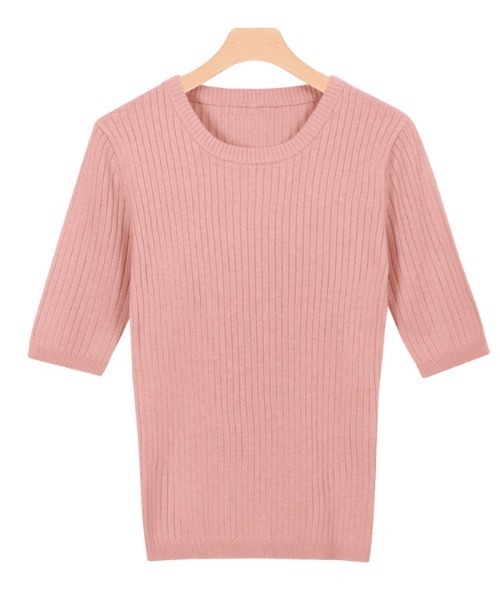 Pierrot（ピエロ）の「選べるネック綿混半袖リブニット（ニット/セーター・レディース・ブルー系その他2/シルバーグレー/ライトベージュ/ホワイト系その他/ブラック/ピンク系その他2/ブラック系その他/ブルー系その他/グレイッシュベージュ/パープル系その他/グレー系その他/ベージュ系その他/アイボリー/ラベンダー/ピンク系その他/ベージュ系その他2/イエロー/ブルー系/アクア/イエロー系その他/ピンク系その他3/ピンク系その他4・L/M）」の22枚目の写真