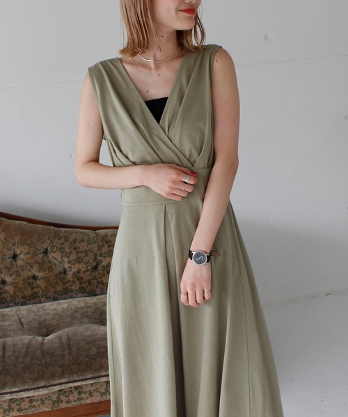 SPIRALGIRL（スパイラルガール）の「カシュクールタックワンピース（ワンピース・レディース・ブラック/カーキ/ピンク・FREE）」の4枚目の写真