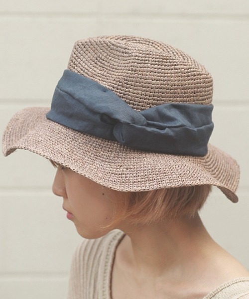 CONTROL FREAK(コントロールフリーク)の「CONTROL FREAK(コントロールフリーク)リボンラフィアつば広ハット(ハット・レディース・ブラック/グレー・FREE)」の2枚目の写真