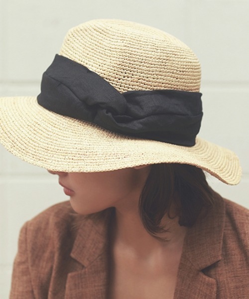 CONTROL FREAK(コントロールフリーク)の「CONTROL FREAK(コントロールフリーク)リボンラフィアつば広ハット(ハット・レディース・ブラック/グレー・FREE)」の9枚目の写真