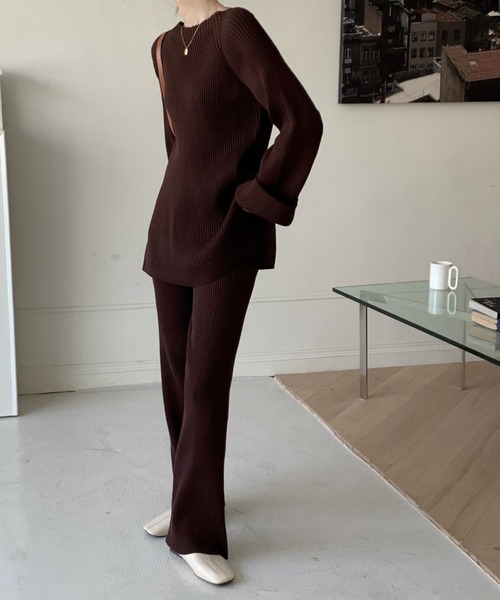 emi+（エミプラス）の「クルーネックリブニットセットアップ（ニット/セーター・レディース・ベージュ/ブラウン/ブルー/ブラック/ボルドー/チャコールグレー/カーキ/ライトグレー・FREE）」の18枚目の写真