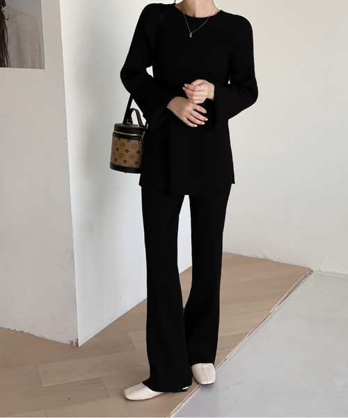 emi+（エミプラス）の「クルーネックリブニットセットアップ（ニット/セーター・レディース・ベージュ/ブラウン/ブルー/ブラック/ボルドー/チャコールグレー/カーキ/ライトグレー・FREE）」の17枚目の写真