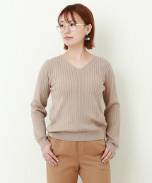 n'ee-ne | もちもちVネックニット前中心ケーブルワイドリブ(ニット/セーター)