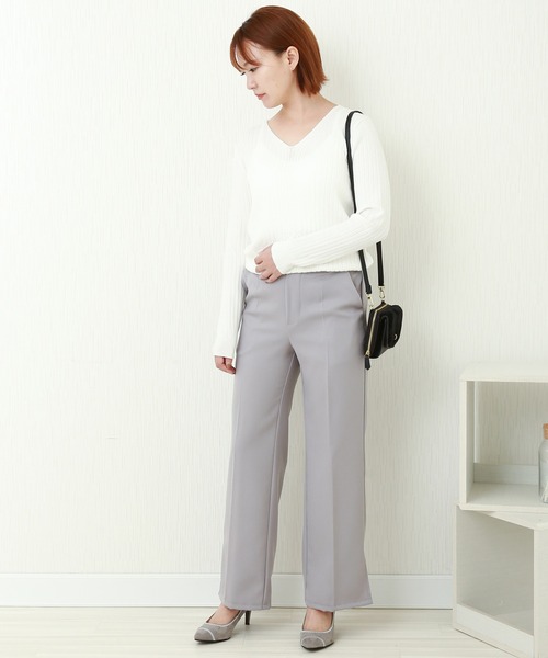 n'ee-ne（ネーネ）の「もちもちVネックニット前中心ケーブルワイドリブ（ニット/セーター・レディース・ブラック/オフホワイト/杢グレー/ベージュ/カーキ/ピンク・M/L）」の9枚目の写真